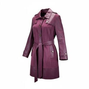 IMAN Purple Genuine Leather & Suede Trench Coat Jacket 1X
